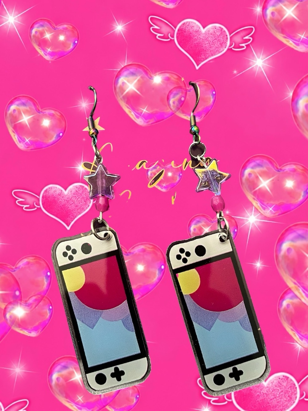 Cute Pink Gaming Console Phone Earrings - Unbranded